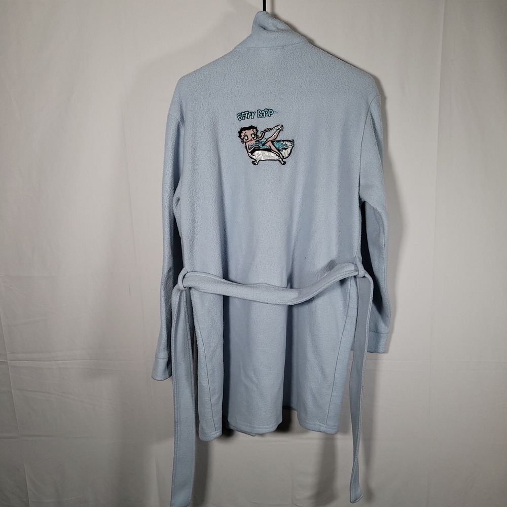 Vintage 2005 Betty Boop Bubble Bath Robe Light Blue Fleece Small Rare